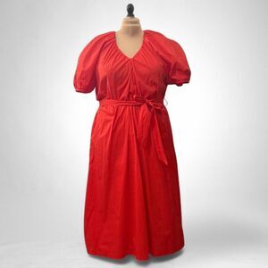 ALEX MARIE V-Neck Puff Sleeve Orange Midi Dress, NWT! Size XXL